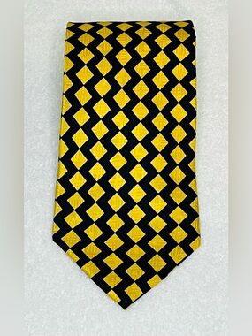 Tongue Tied by Tom McLellon Silk Neck Tie in a Black/Yellow Harlequin Design